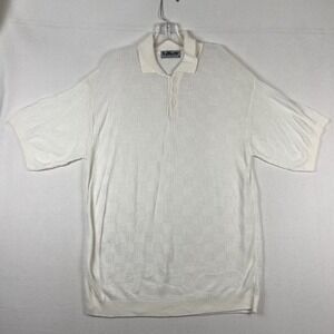 Lavane New York Polo Shirt Mens XL Geometric Square‎ Design Knit White USA Made